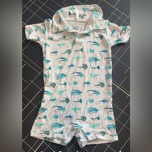 Kickee Pants White and Blue Fish Print Bodysuit